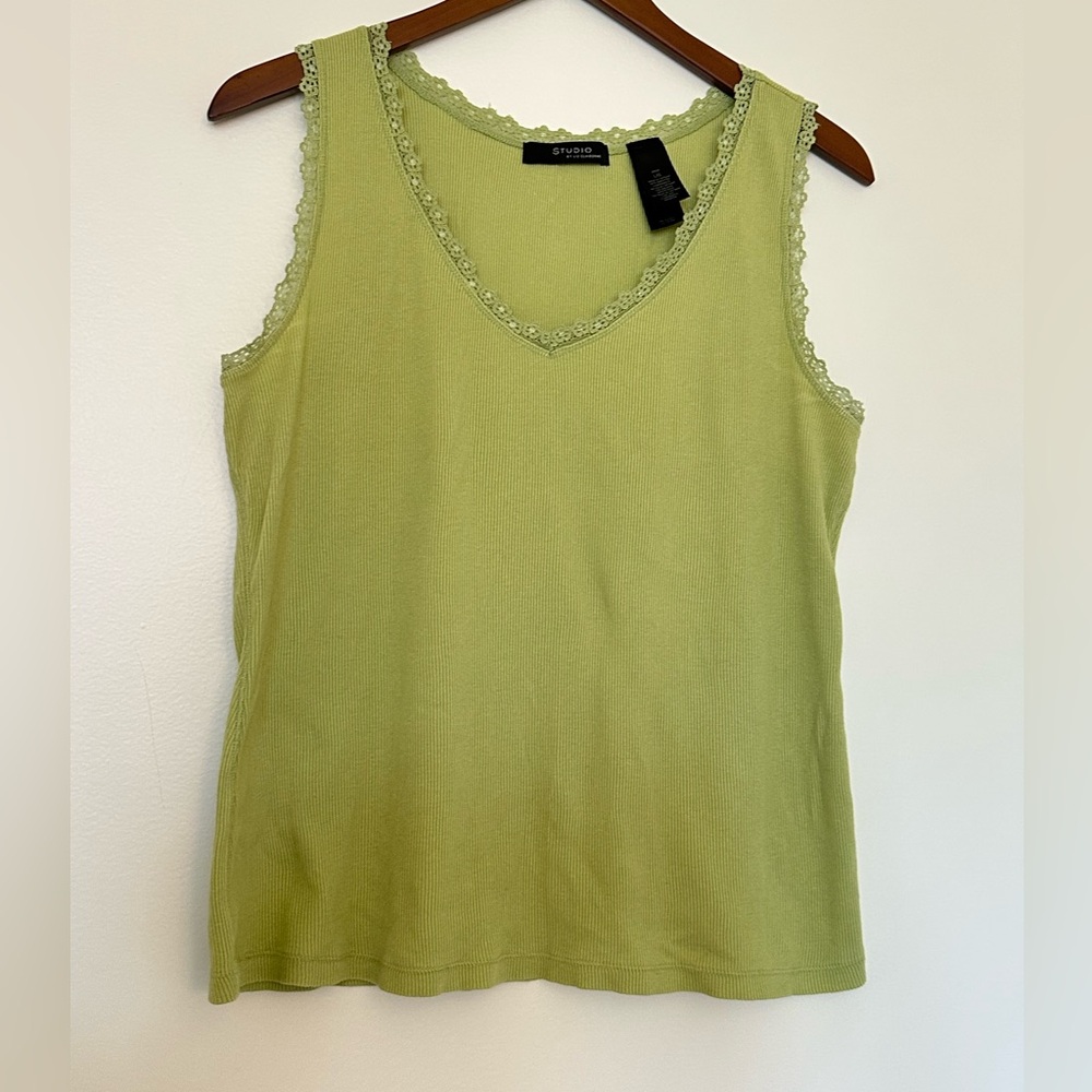 Y2K green tank top with lace trim